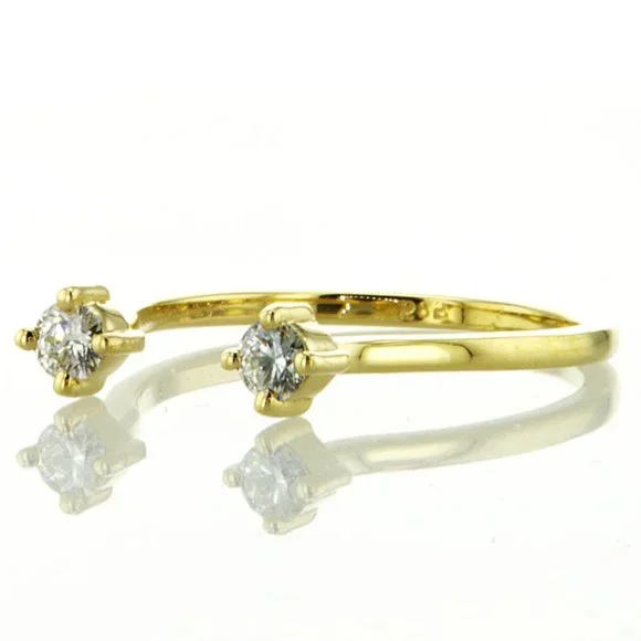Diamond Toi et Moi Stackable Open Ring in 14K Solid Yellow Gold 0.23 TCW - Picture 4 of 4